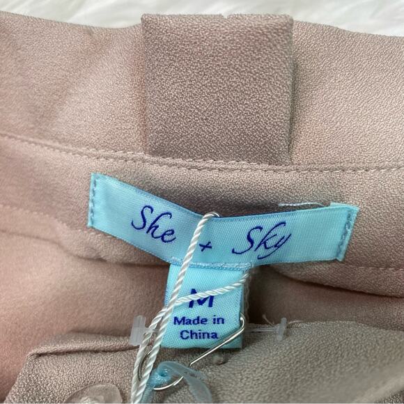 She & Sky Belted Slim Fit Paperbag Waist Trousers Taupe Size M NWT Wantable - Picture 4 of 11